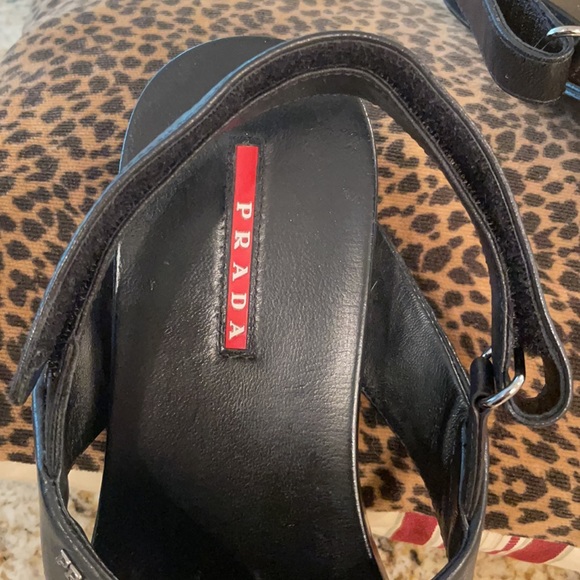 Prada  Velcro Fastening Black Criss Cross leather sandals - Picture 3 of 8